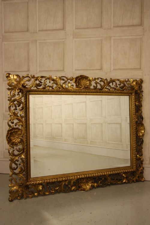 Unusually Large Florentine Antique Gilt Mirror.
