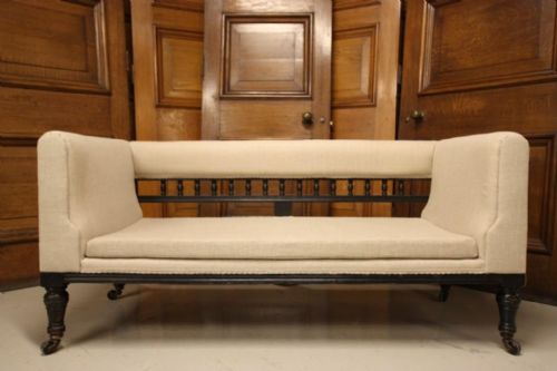 English Antique Sofa Upholstered in Natural Linen.
