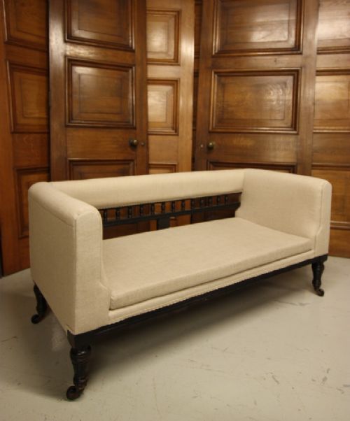 fig 1. English Antique Sofa Upholstered in Natural Linen.