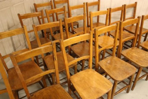 Long Set of 20 Antique Chapel Dining Chairs