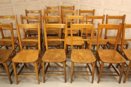 fig 1. Long Set of 20 Antique Chapel Dining Chairs