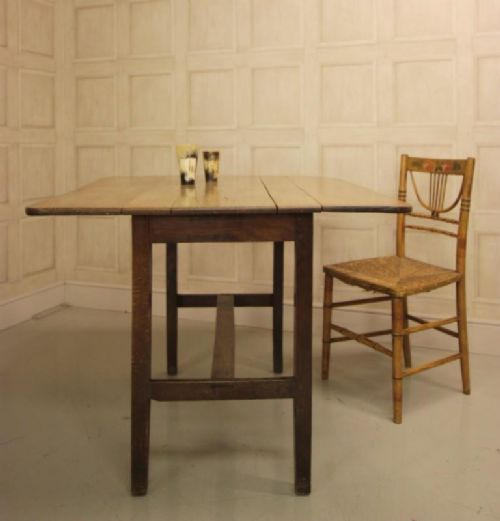 fig 2. Primitive Antique Oak Drop Leaf Supper Table