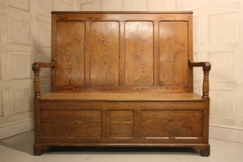 fig 1. 19th Century Antique Pine High Back Settle