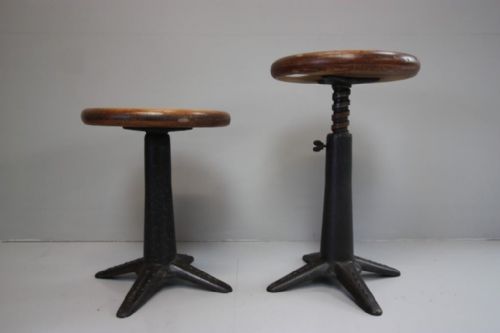 Pair of 1920'S Iron Machinist Stools