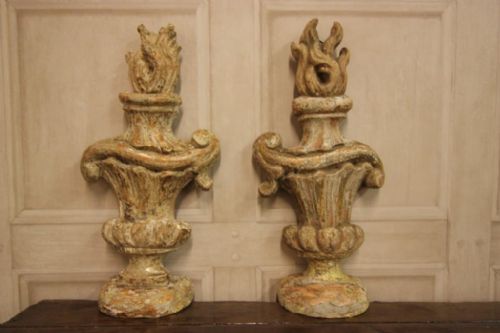 Pair of Early 18th Century Antique Flambe Urns.