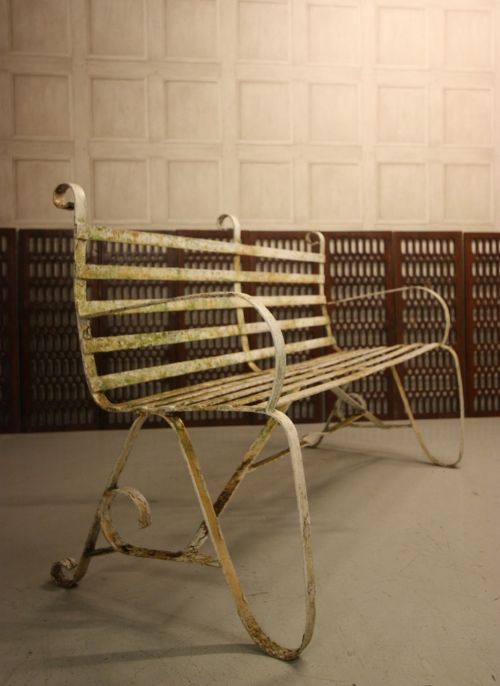 Edwardian Antique Wrought Iron Garden Bench.