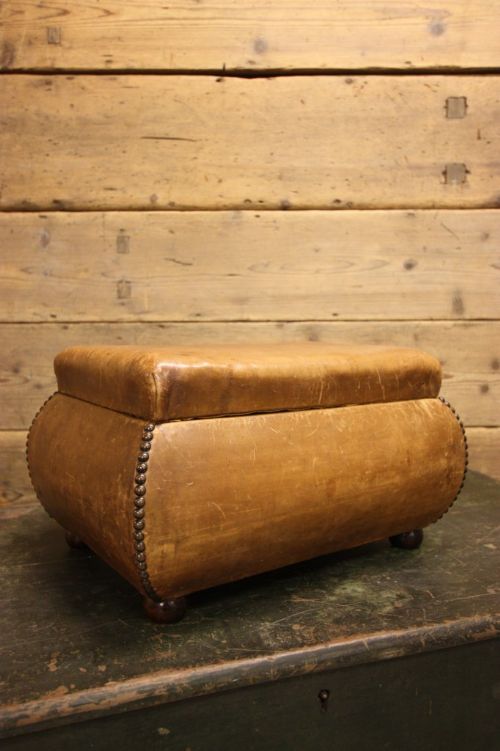 Antique Ottoman Dressed in Leather