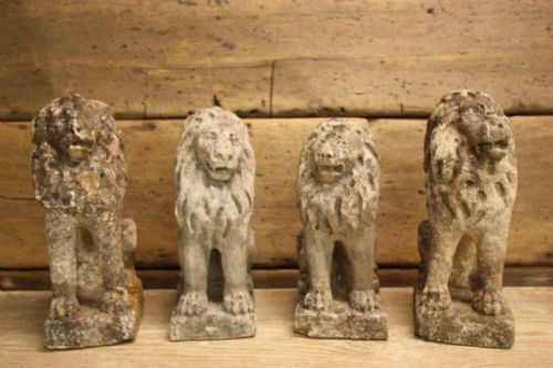 Rare Set of Four 17th Century Antique Stone Lions