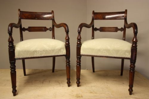 Pair of Regency Antique Mahogany Carver Chairs