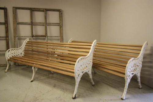 English Antique Cast Iron Garden Bench. 2 Available.