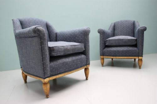 Pair of Antique Giltwood & Upholstered Armchairs