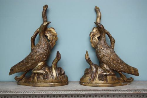 Rare Pair of Antique Giltwood Partridge Doorstops