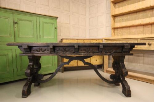 fig 2. Edwardian Antique Pine Dining Table & Benches
