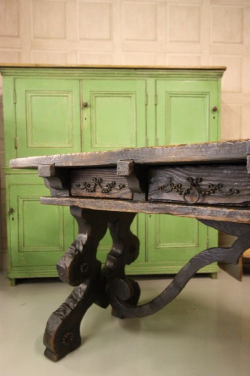 fig 3. Edwardian Antique Pine Dining Table & Benches