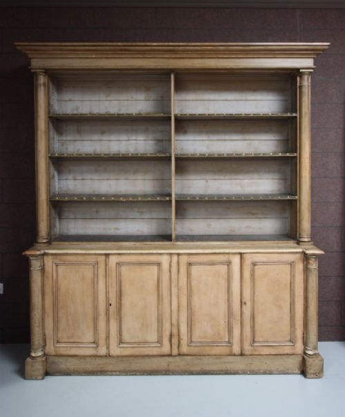 Huge English Regency Antique Painted Pine Bookcase