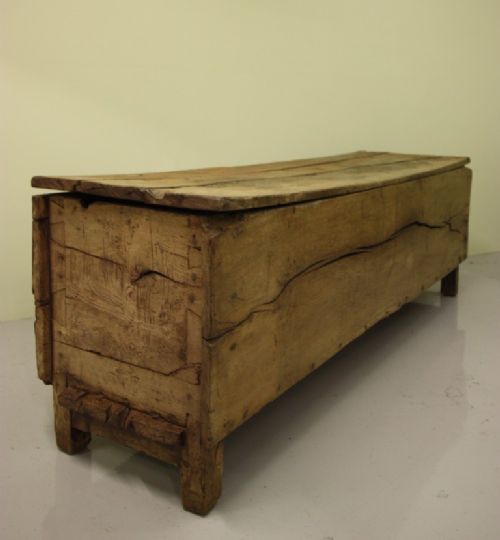 Massive 17th Century Antique Oak Plank Box