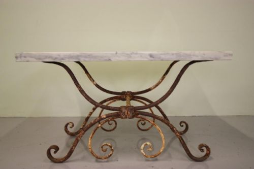 19th Century Antique Wrought Iron & Marble Coffee Table
