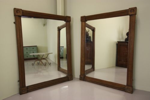 Superb Large Pair of Antique Oak Mirrors