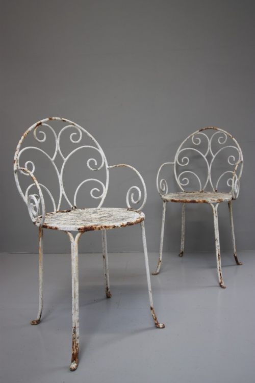 Pair of English Antique Iron Garden Chairs