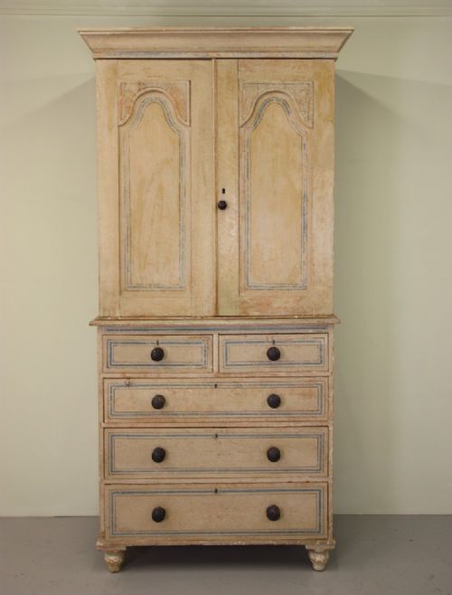 Original Regency Antique Painted Pine Press Cupboard
