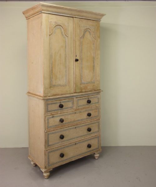 fig 1. Original Regency Antique Painted Pine Press Cupboard