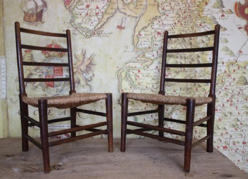 Pair of Antique Oak Childs Ladderback Chairs