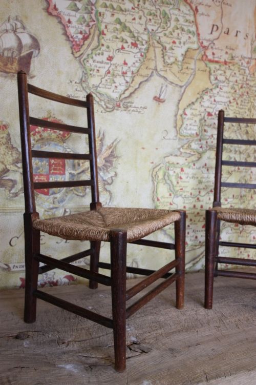 fig 1. Pair of Antique Oak Childs Ladderback Chairs