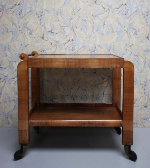 fig 1. Quality English Art Deco Walnut Drinks Trolley