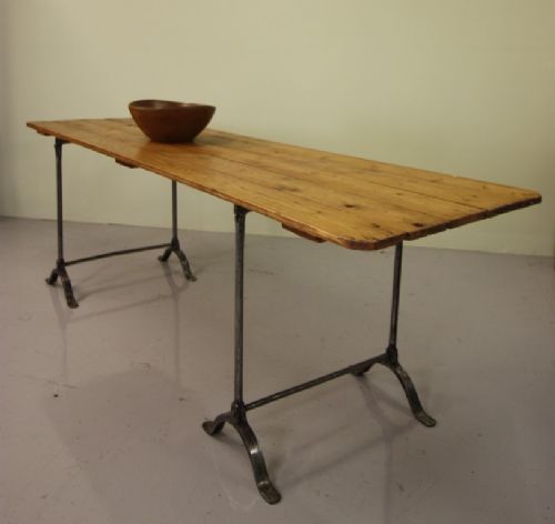 fig 1. English Iron & Pine Antique Trestle Dining Table