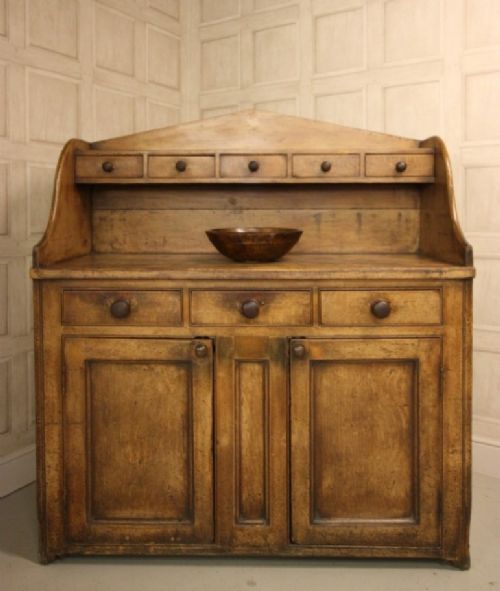 Unusual Antique Painted Pine Kitchen Dresser