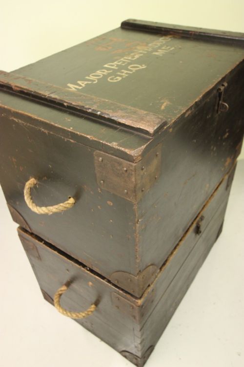 Pair of Antique Military Painted Pine Boxes