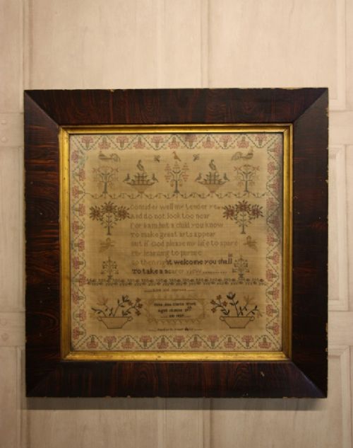 Dated 1837. English Antique Needlework Sampler.