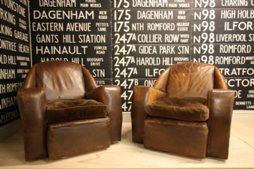 Pair of Very English Antique Leather Armchairs