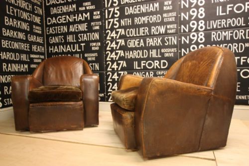 fig 1. Pair of Very English Antique Leather Armchairs