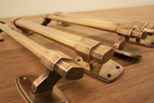 Set of Four Antique Art Deco Brass Door Handles