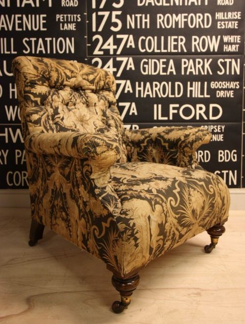 Antique Armchair in Wonderful Original Fabric