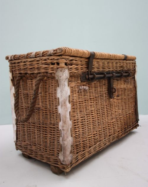 fig 1. English Antique Woven Willow Picnic Trunk