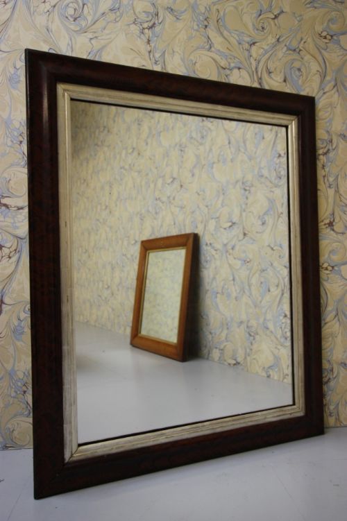 English Simulated Walnut Antique Wall Mirror