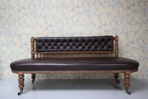 Gentleman's Antique Oak & Leather Club Sofa.
