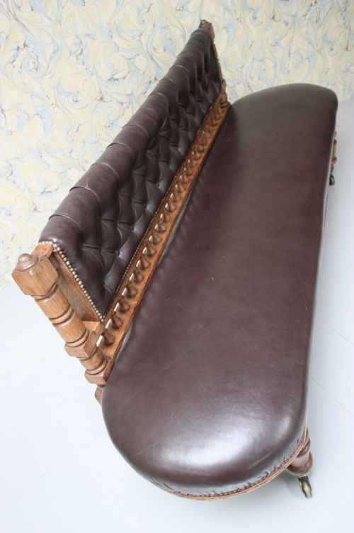 fig 1. Gentleman's Antique Oak & Leather Club Sofa.