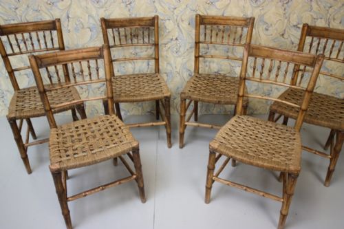 Set of Six Original Antique Painted Dining Chairs