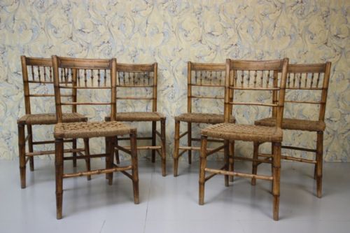 fig 1. Set of Six Original Antique Painted Dining Chairs