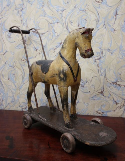 Beautiful English Antique Push Along Toy Horse