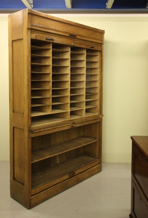 fig 2. Large English Antique Oak Tambour Fronted Cabinet
