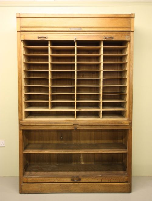 fig 3. Large English Antique Oak Tambour Fronted Cabinet