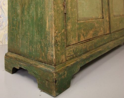 fig 1. Original Green Painted Antique Pine Cupboard.