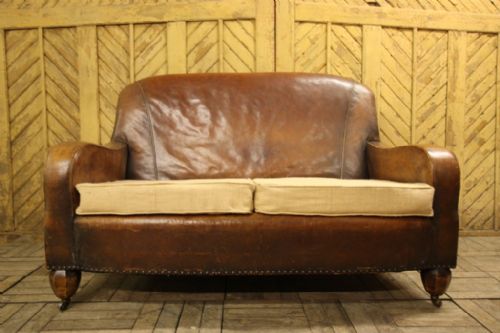 English Antique Brown Leather Sofa