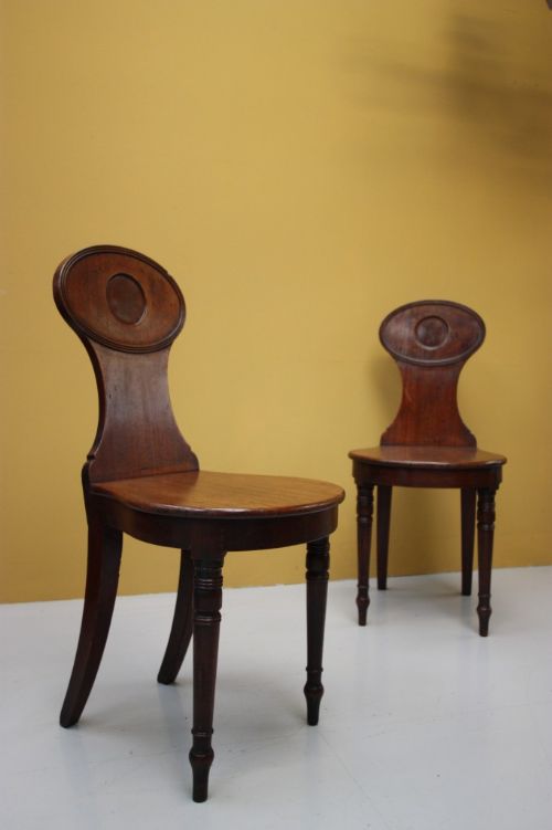 Pair of Regency Antique Mahogany Hall Chairs