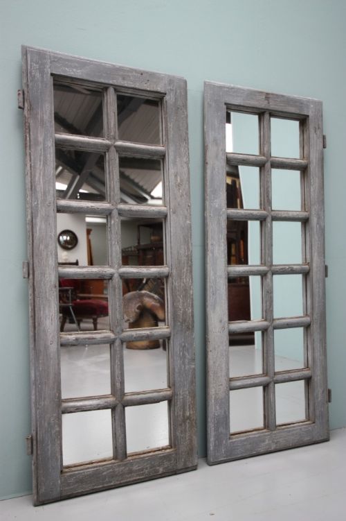 Pair of Antique Mirror Doors in Oak & Paint
