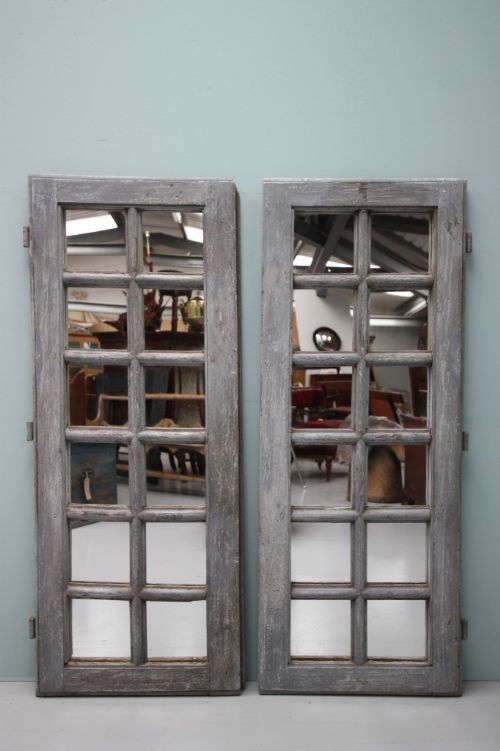 fig 1. Pair of Antique Mirror Doors in Oak & Paint